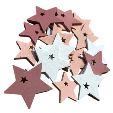 Hviezdy drevené - biele/ružové - balík