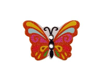 Drevený gombík motýľ oranžový 17x24 mm