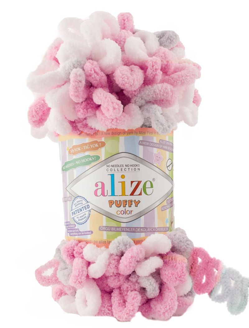 Alize Puffy Color 6370 - ružová, biela, sivá