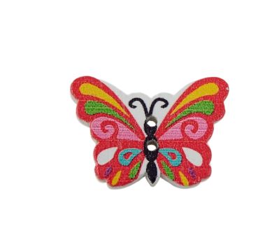 Drevený gombík motýľ červený 17x24 mm