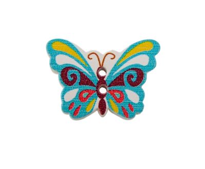 Drevený gombík motýľ tyrkys 17x24 mm