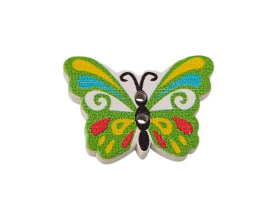 Drevený gombík motýľ zelený 17x24 mm