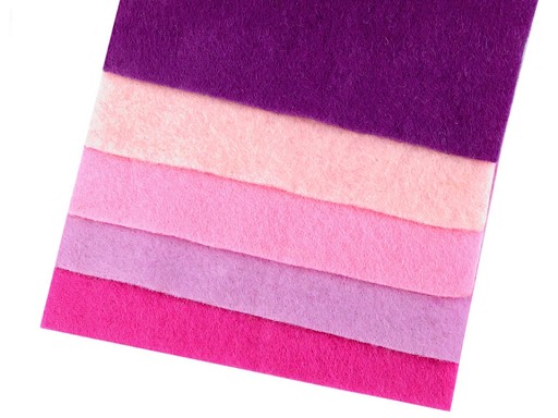 Farebná sada dekoratívnych filcov / plstí - fialovo-ružová