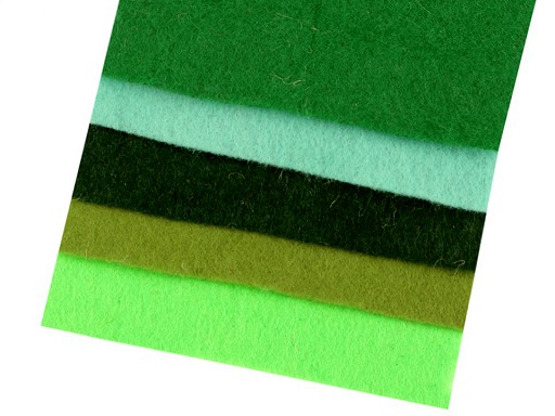 Farebná sada dekoratívnych filcov / plstí - zelené